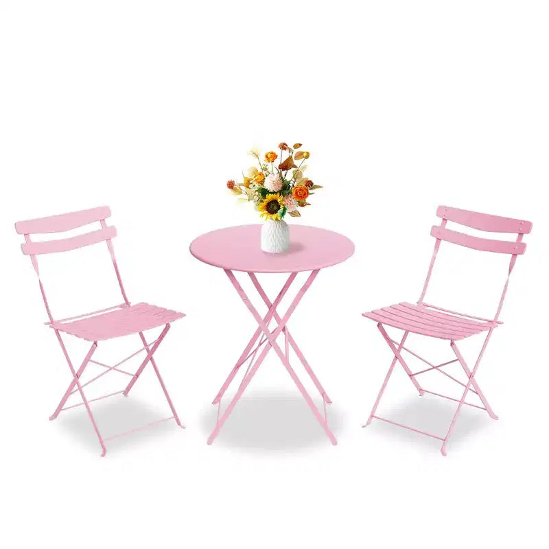 3-Piece Folding Patio Bistro Set,Metal Indoor/Outdoor Furniture Table & 2 Chairs,No Assembly Needed, Perfect for Balcony, Yard & Garden