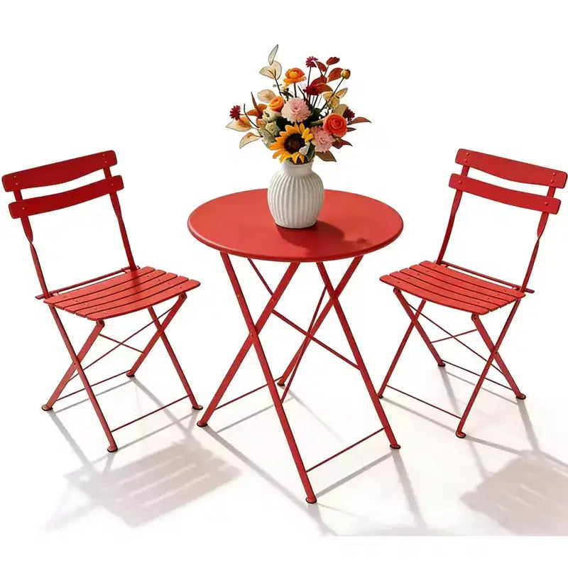 3-Piece Folding Patio Bistro Set,Metal Indoor/Outdoor Furniture Table & 2 Chairs,No Assembly Needed, Perfect for Balcony, Yard & Garden