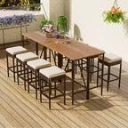 ModernLuxe 5/10-Piece Outdoor Bar Height Dining Set, Acacia Wood Foldable Table & Cushioned Stools, All-Weather Patio Bistro Set, Brown