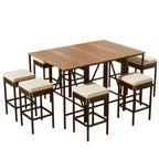 ModernLuxe 5/10-Piece Outdoor Bar Height Dining Set, Acacia Wood Foldable Table & Cushioned Stools, All-Weather Patio Bistro Set, Brown