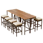 ModernLuxe 5/10-Piece Outdoor Bar Height Dining Set, Acacia Wood Foldable Table & Cushioned Stools, All-Weather Patio Bistro Set, Brown