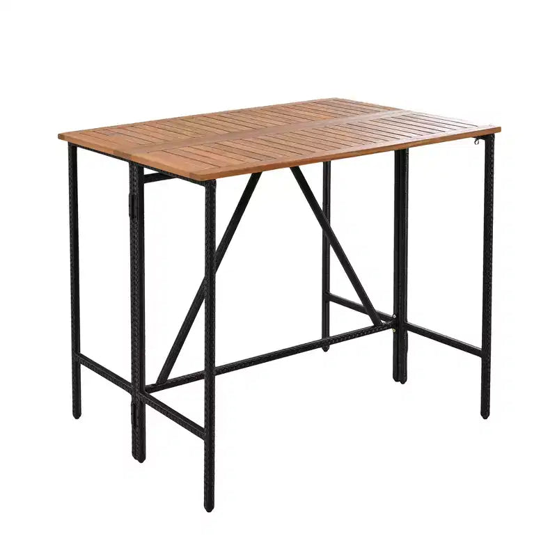 ModernLuxe 5/10-Piece Outdoor Bar Height Dining Set, Acacia Wood Foldable Table & Cushioned Stools, All-Weather Patio Bistro Set, Brown