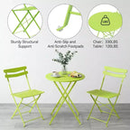 3-Piece Metal Patio Bistro Set, Folding 2-Chair & Table Kit, Ready-to-Use Outdoor Furniture for Small Spaces