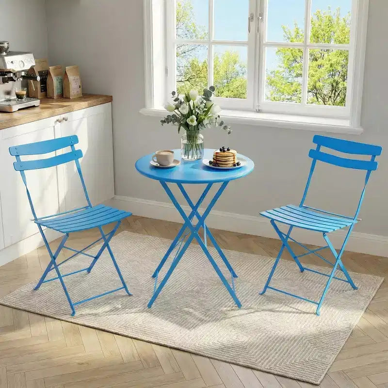 3-Piece Metal Patio Bistro Set, Folding 2-Chair & Table Kit, Ready-to-Use Outdoor Furniture for Small Spaces