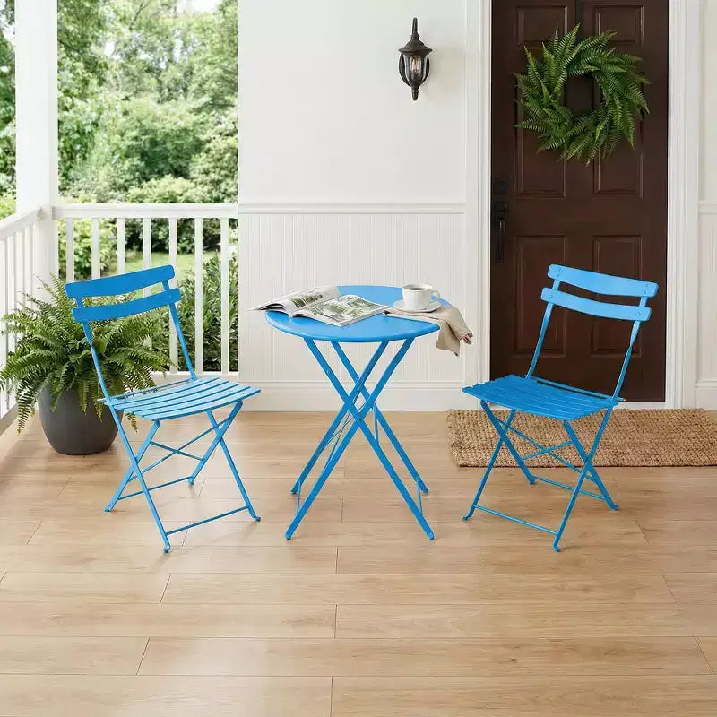 3-Piece Metal Patio Bistro Set, Folding 2-Chair & Table Kit, Ready-to-Use Outdoor Furniture for Small Spaces