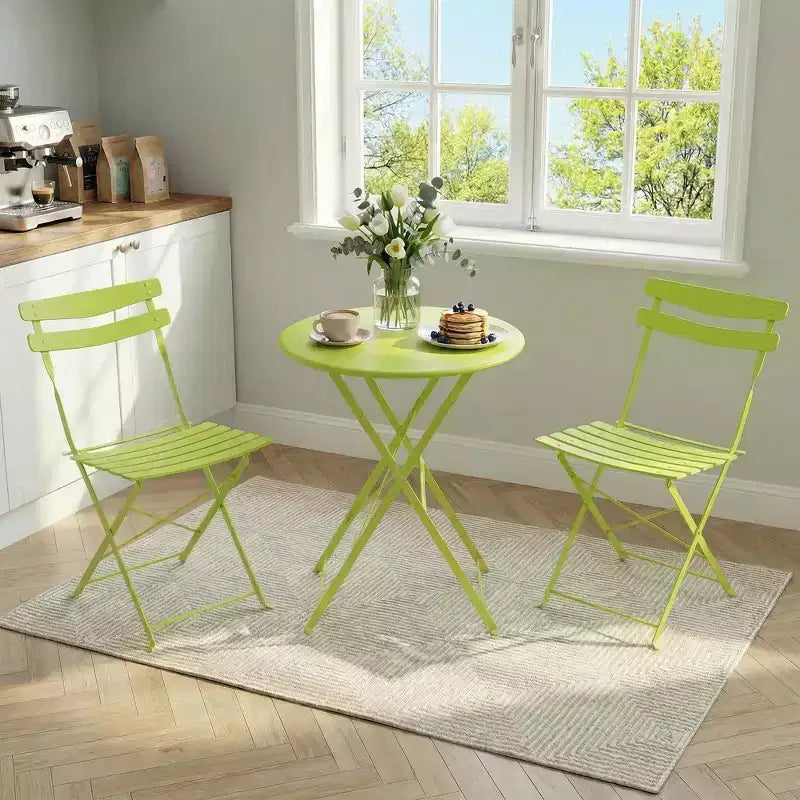 3-Piece Metal Patio Bistro Set, Folding 2-Chair & Table Kit, Ready-to-Use Outdoor Furniture for Small Spaces