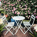 3-Piece Folding Patio Bistro Set, Outdoor Metal Table and Chairs Set, Space-Saving Balcony Furniture, Weather-Resistant, White