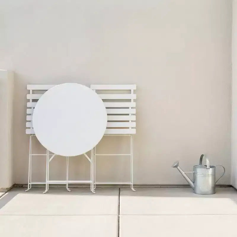 3-Piece Folding Patio Bistro Set, Outdoor Metal Table and Chairs Set, Space-Saving Balcony Furniture, Weather-Resistant, White