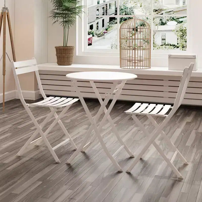 3-Piece Folding Patio Bistro Set, Outdoor Metal Table and Chairs Set, Space-Saving Balcony Furniture, Weather-Resistant, White