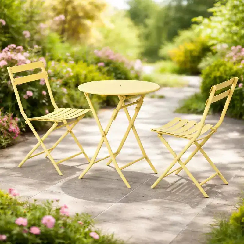 3-Piece Folding Patio Bistro Set, Outdoor Metal Table and Chairs Set, Space-Saving Balcony Furniture, Weather-Resistant, White