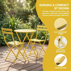 3-Piece Folding Patio Bistro Set, Outdoor Metal Table and Chairs Set, Space-Saving Balcony Furniture, Weather-Resistant, White