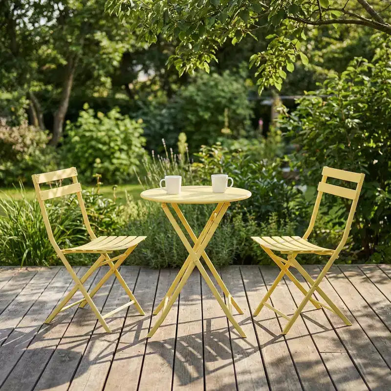 3-Piece Folding Patio Bistro Set, Outdoor Metal Table and Chairs Set, Space-Saving Balcony Furniture, Weather-Resistant, White