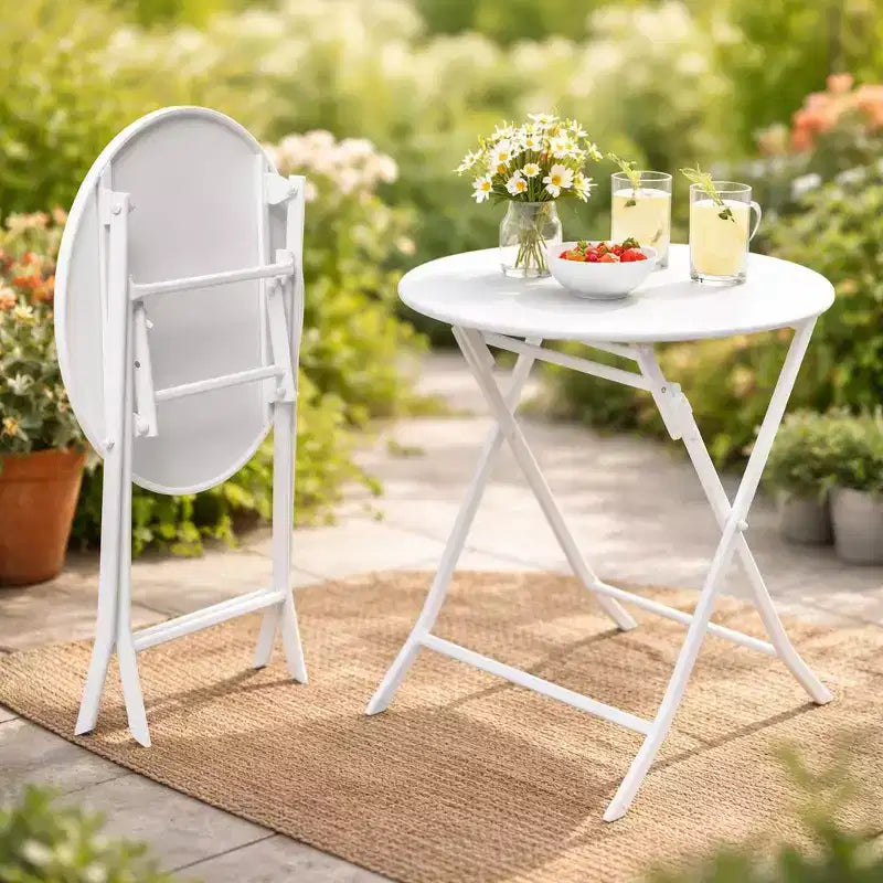 3-Piece Folding Patio Bistro Set, Outdoor Metal Table and Chairs Set, Space-Saving Balcony Furniture, Weather-Resistant, White