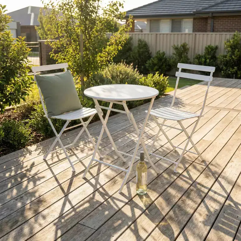 3-Piece Folding Patio Bistro Set, Outdoor Metal Table and Chairs Set, Space-Saving Balcony Furniture, Weather-Resistant, White