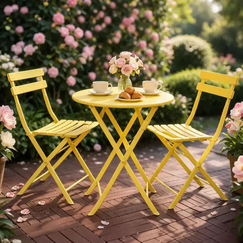 3-Piece Folding Patio Bistro Set, Outdoor Metal Table and Chairs Set, Space-Saving Balcony Furniture, Weather-Resistant, White