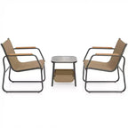 Gymax 3 PC Patio Furniture Set w/ Breathable Mesh Fabric Heavy-Duty Metal Frame Adjustable Feet Storage Side Table for Garden Balcony Patio