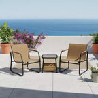 Gymax 3 PC Patio Furniture Set w/ Breathable Mesh Fabric Heavy-Duty Metal Frame Adjustable Feet Storage Side Table for Garden Balcony Patio
