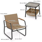 Gymax 3 PC Patio Furniture Set w/ Breathable Mesh Fabric Heavy-Duty Metal Frame Adjustable Feet Storage Side Table for Garden Balcony Patio