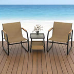 Gymax 3 PC Patio Furniture Set w/ Breathable Mesh Fabric Heavy-Duty Metal Frame Adjustable Feet Storage Side Table for Garden Balcony Patio