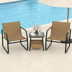 Gymax 3 PC Patio Furniture Set w/ Breathable Mesh Fabric Heavy-Duty Metal Frame Adjustable Feet Storage Side Table for Garden Balcony Patio