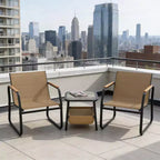 Gymax 3 PC Patio Furniture Set w/ Breathable Mesh Fabric Heavy-Duty Metal Frame Adjustable Feet Storage Side Table for Garden Balcony Patio