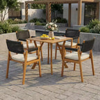 ModernLuxe Outdoor Dining Sets, Acacia Wood 5pcs Patio Bistro Set, Conversation Chat Set with Accent Armchairs