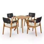 ModernLuxe Outdoor Dining Sets, Acacia Wood 5pcs Patio Bistro Set, Conversation Chat Set with Accent Armchairs