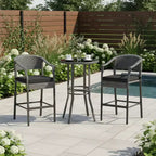 Gymax 3 Pieces Outdoor Bar Set Patio Wicker Round Bar Height Table & Armchairs w/ Tempered Glass Surface & Cushions
