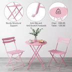 GustoWave 3-Piece Foldable Metal Bistro Set With Round Table, 2 Chairs