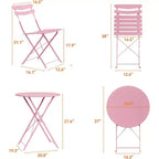 GustoWave 3-Piece Foldable Metal Bistro Set With Round Table, 2 Chairs