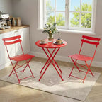 GustoWave 3-Piece Foldable Metal Bistro Set With Round Table, 2 Chairs