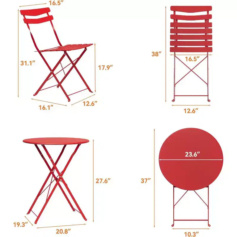 GustoWave 3-Piece Foldable Metal Bistro Set With Round Table, 2 Chairs