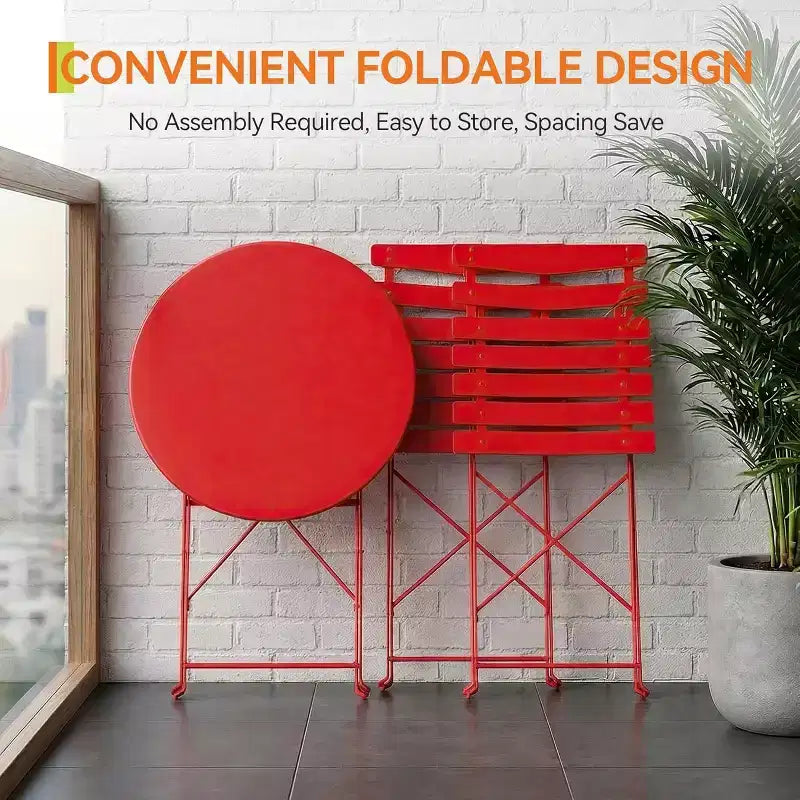 GustoWave 3-Piece Foldable Metal Bistro Set With Round Table, 2 Chairs