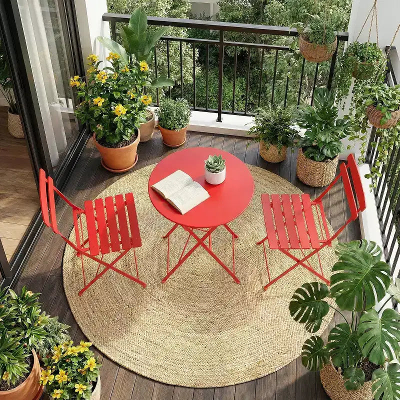 GustoWave 3-Piece Foldable Metal Bistro Set With Round Table, 2 Chairs