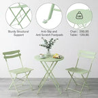 GustoWave 3-Piece Foldable Metal Bistro Set With Round Table, 2 Chairs