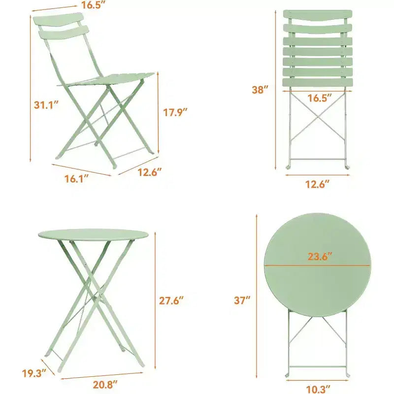 GustoWave 3-Piece Foldable Metal Bistro Set With Round Table, 2 Chairs