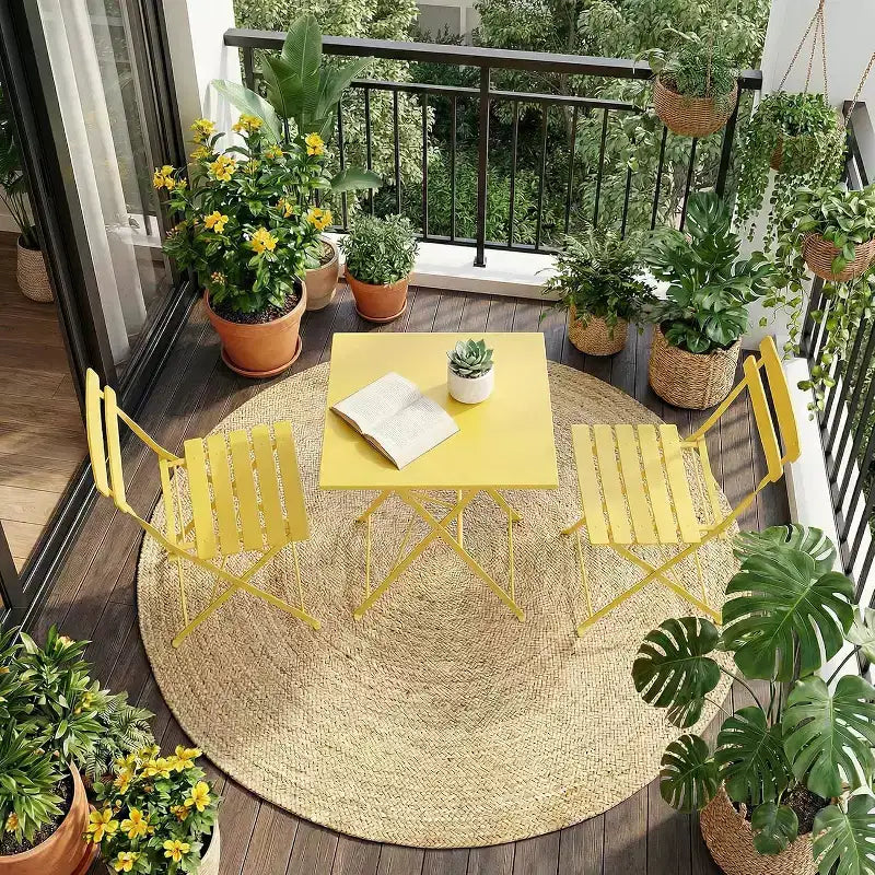 GustoWave 3-Piece Foldable Metal Bistro Set With Round Table, 2 Chairs
