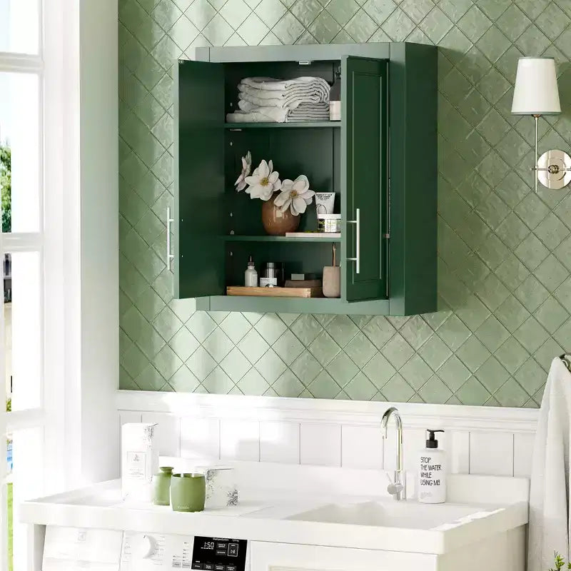 Wall Mounted Bathroom Cabinet Double Door Over Toilet Storage Cabinet with Adjustable Shelves Wall Organizer for Bathroom Kitchen Laundry Room Bedroom