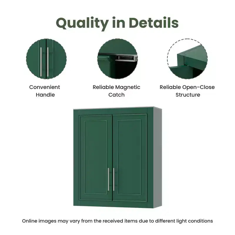 Wall Mounted Bathroom Cabinet Double Door Over Toilet Storage Cabinet with Adjustable Shelves Wall Organizer for Bathroom Kitchen Laundry Room Bedroom
