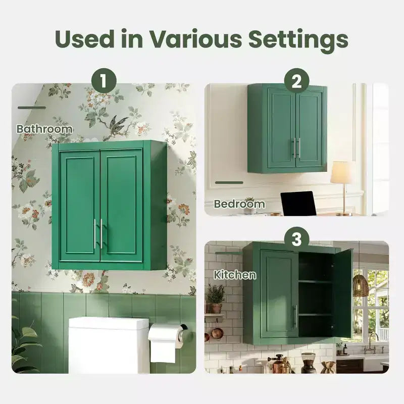 Wall Mounted Bathroom Cabinet Double Door Over Toilet Storage Cabinet with Adjustable Shelves Wall Organizer for Bathroom Kitchen Laundry Room Bedroom