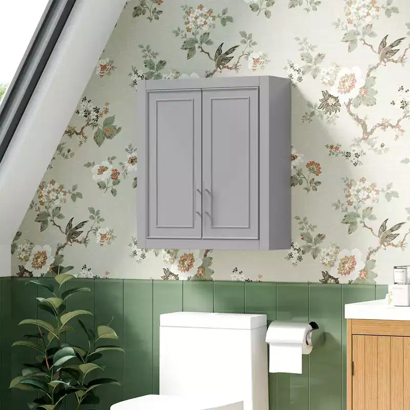 Wall Mounted Bathroom Cabinet Double Door Over Toilet Storage Cabinet with Adjustable Shelves Wall Organizer for Bathroom Kitchen Laundry Room Bedroom