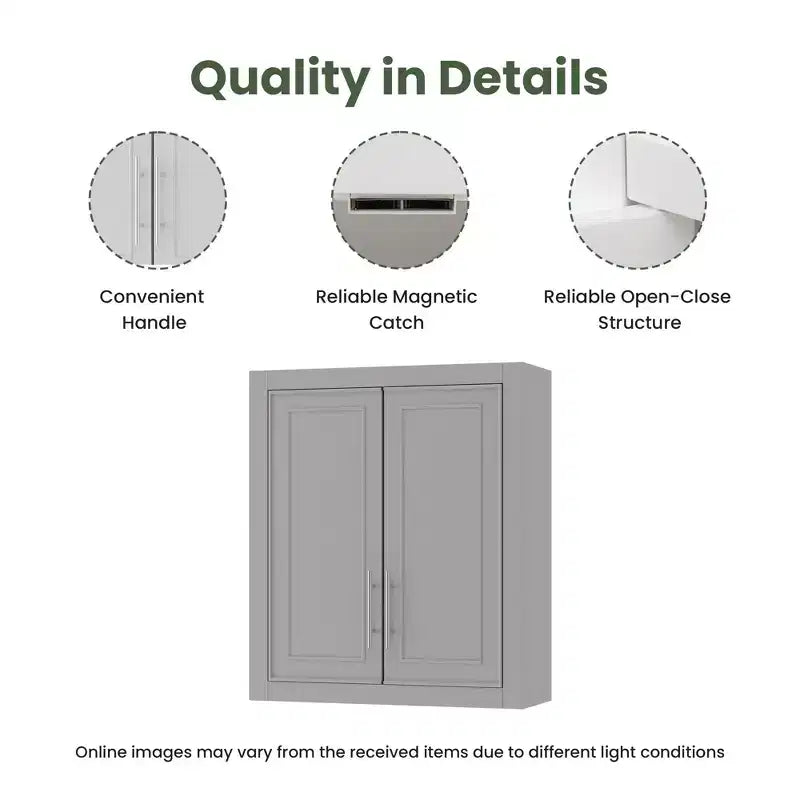 Wall Mounted Bathroom Cabinet Double Door Over Toilet Storage Cabinet with Adjustable Shelves Wall Organizer for Bathroom Kitchen Laundry Room Bedroom