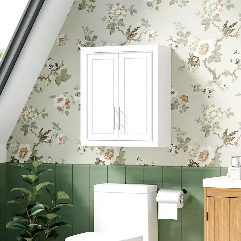 Wall Mounted Bathroom Cabinet Double Door Over Toilet Storage Cabinet with Adjustable Shelves Wall Organizer for Bathroom Kitchen Laundry Room Bedroom