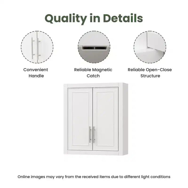Wall Mounted Bathroom Cabinet Double Door Over Toilet Storage Cabinet with Adjustable Shelves Wall Organizer for Bathroom Kitchen Laundry Room Bedroom