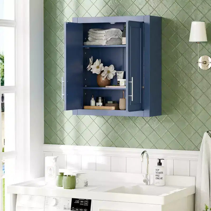Wall Mounted Bathroom Cabinet Double Door Over Toilet Storage Cabinet with Adjustable Shelves Wall Organizer for Bathroom Kitchen Laundry Room Bedroom