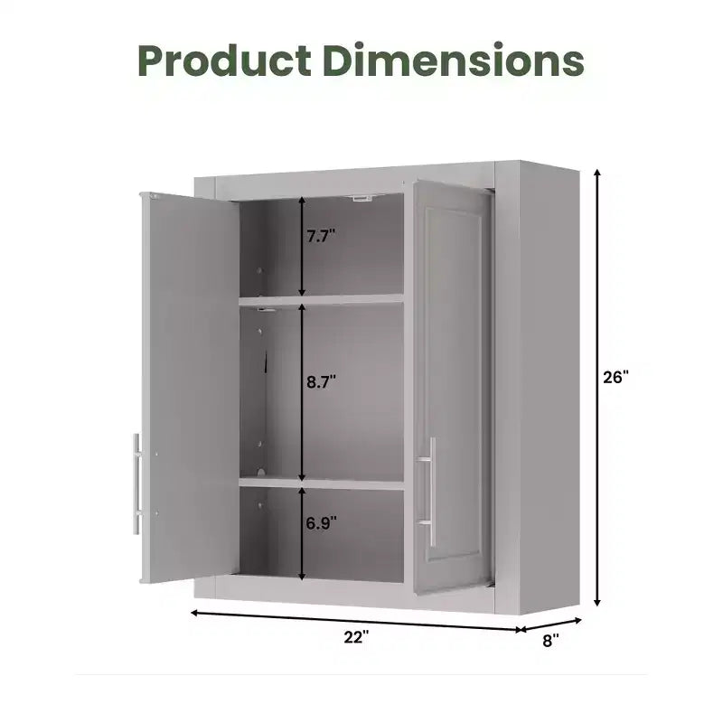Wall Mounted Bathroom Cabinet Double Door Over Toilet Storage Cabinet with Adjustable Shelves Wall Organizer for Bathroom Kitchen Laundry Room Bedroom