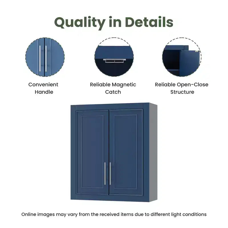 Wall Mounted Bathroom Cabinet Double Door Over Toilet Storage Cabinet with Adjustable Shelves Wall Organizer for Bathroom Kitchen Laundry Room Bedroom