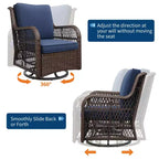 3-Piece Outdoor Swivel Wicker Glider Chair Set with Coffee Table Thick Cushions Weather Resistant Patio Bistro Set for Balcony Garden Backyard