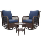 3-Piece Outdoor Swivel Wicker Glider Chair Set with Coffee Table Thick Cushions Weather Resistant Patio Bistro Set for Balcony Garden Backyard