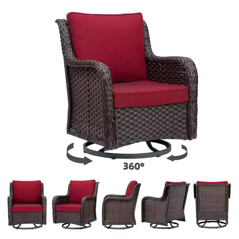 3-Piece Outdoor Swivel Wicker Glider Chair Set with Coffee Table Thick Cushions Weather Resistant Patio Bistro Set for Balcony Garden Backyard